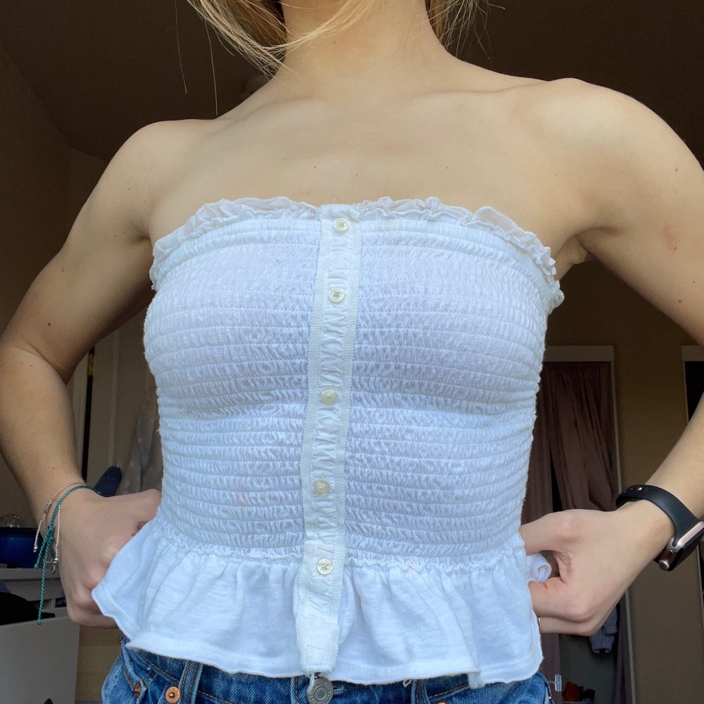 White ruffled tube top